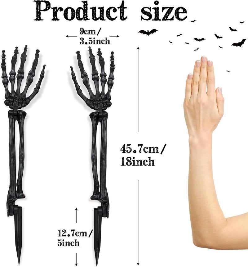 AOFOX Halloween Realistic Skeleton Stakes Zombie Ghost Arm Stake Severed Plastic Skeleton Hands Yard Signs for Halloween Props Decorations (2 Pcs Black) - Image 2